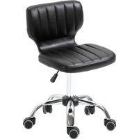 HOMCOM Drehbarer Rollhocker - Drehhocker für Arbeit - Ergonomischer Hocker - Höhenverstellbarer Sitz 47-62 cm - Gepolstertes PU-Synthetikleder in Schwarz verchromtes Metall   Aosom von HOMCOM