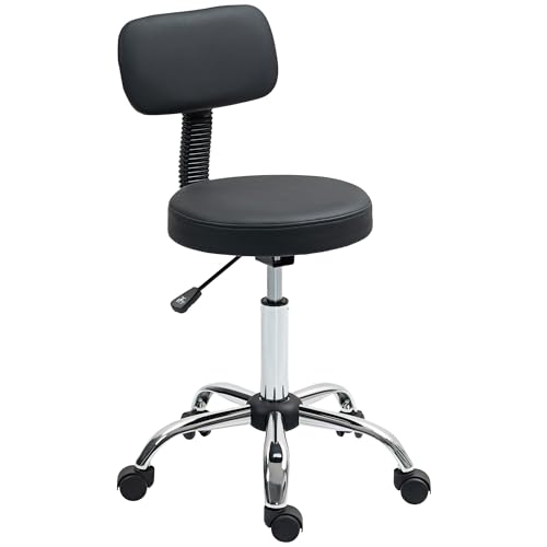 HOMCOM Drehhocker Hocker mit Rädern und Rückenlehne Höhenverstellbarer Arbeitshocker 78-93 cm Sitz gepolstert in schwarzem Kunstleder HOMCOM Drehhocker Hocker mit Rädern und Rückenlehne Höhenverstellbarer Arbeitshocker 78-93 cm Sitz gepolstert in schwarzem Kunstleder von HOMCOM