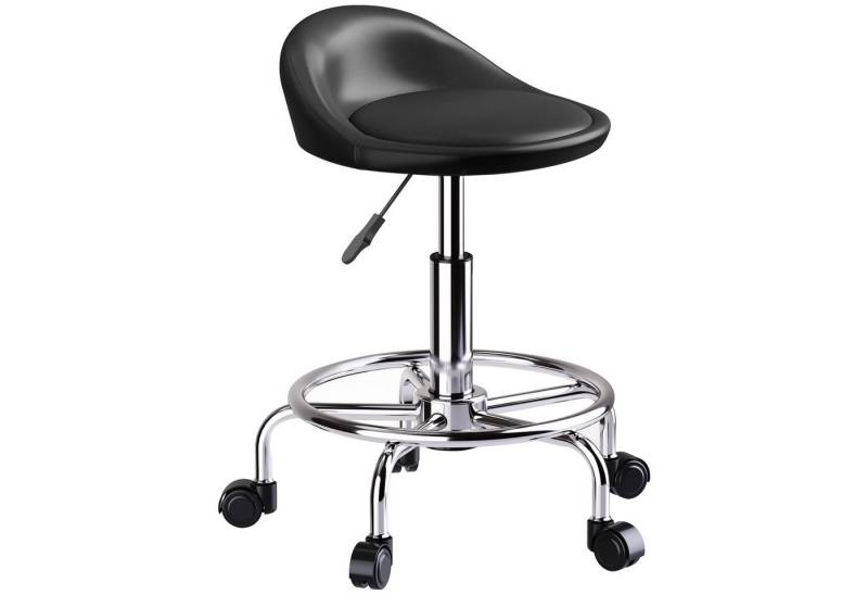 HOMCOM Drehhocker mit Rückenlehne, 59-75 cm (höhenverstellbar Rollhocker, 1 St., 360° drehbar Arbeitshocker), für Büro, Salon, Massage, Spa, Schwarz von HOMCOM