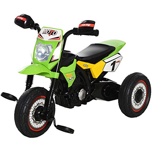 HOMCOM Dreirad für Kinder, Motorrad, Cross, musikalische Effekte und Beleuchtung, Truhe, Aufbewahrung, Grün von HOMCOM