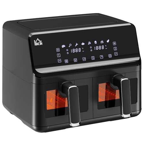 HOMCOM Dual Zone Heißluftfritteuse 8 L Airfryer 2500W mit 2 Fächer, 8 Programme, Antihaftbeschichtung, Heissluftfritteuse Fritteuse ohne Öl, Schwarz von HOMCOM