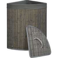 HOMCOM Eckiger Wäschekorb aus Bambus 55L mit Deckel und herausnehmbarem Beutel 38 x 38 x 57 cm Grau   Aosom von HOMCOM