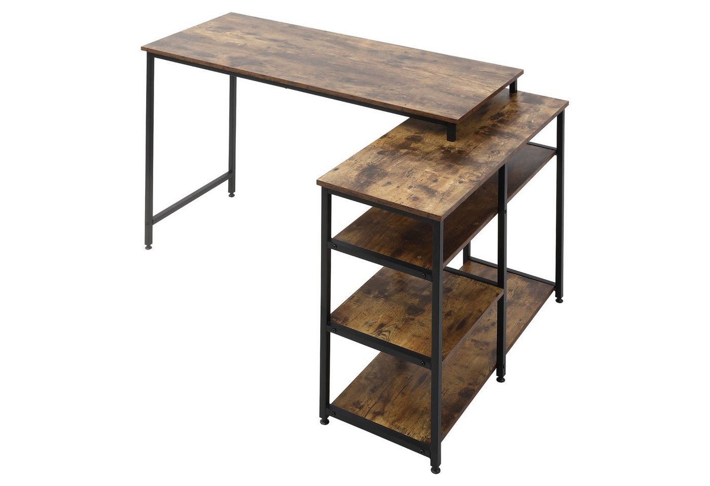 HOMCOM Eckschreibtisch L-Form PC-Tisch Computertisch (Bürotisch, 1-St., Winkelschreibtisch), Spanplatte Metall Rustikales Braun 135 x 90 x 79 cm von HOMCOM