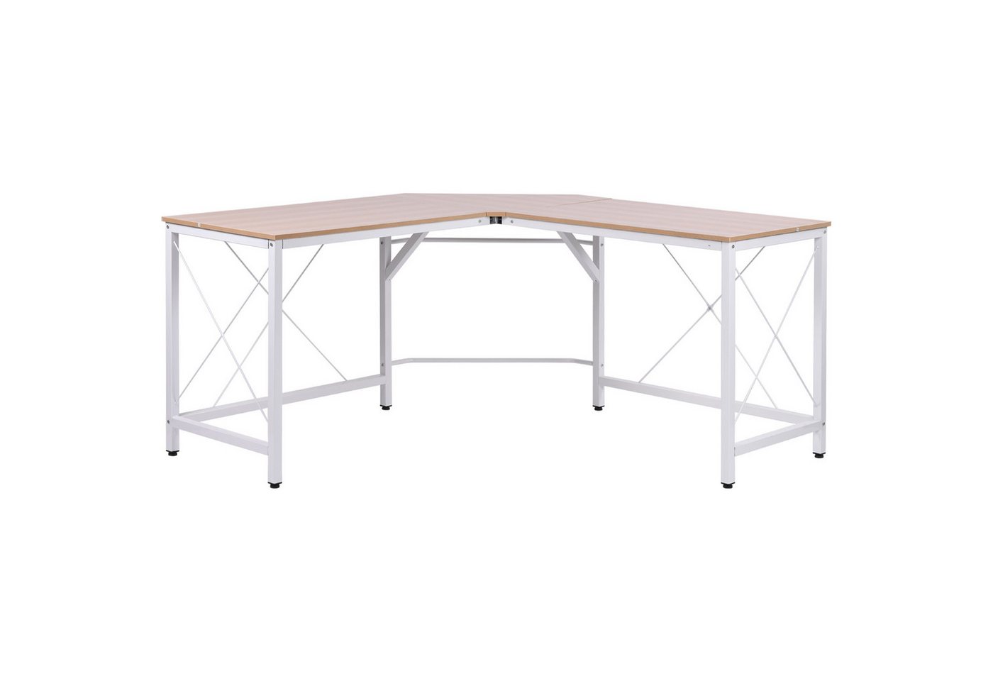 HOMCOM Eckschreibtisch L-Form Winkelschreibtisch (PC-Tisch, 1-St., Computetisch), MDF Natur + Weiß 150 x 150 x 76 cm von HOMCOM