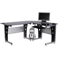 HOMCOM Eckschreibtisch L-förmig mit schwarzem Sicherheitsglas 164x139x75 cm, stilvoller Arbeitsplatz für Home Office   Aosom.de von HOMCOM