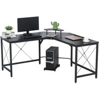 HOMCOM Eckschreibtisch  L-förmiger Computertisch, Schreibtisch mit Monitorständer, Industrie-Design, Stahl, Schwarz, 150x150x76cm  Aosom.de von HOMCOM