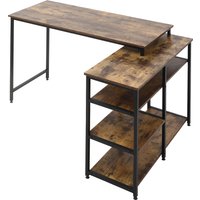 HOMCOM Eckschreibtisch, L-Form PC-Tisch mit Regal und Schublade, Bürotisch, Spanplatte Metall, Rustikales Braun, 135x90x79cm  Aosom.de von HOMCOM