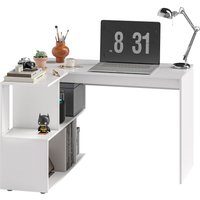 HOMCOM Eckschreibtisch mit 4 Regalen, Eckcomputer-Schreibtisch aus Holz, Gaming-Schreibtisch für Büro, Wohnzimmer und Studio, moderner Stil, 120x100x77 cm, Glänzendes Weiß   Aosom von HOMCOM