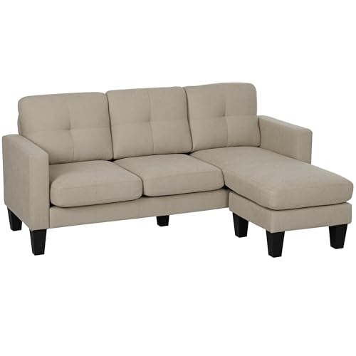 HOMCOM Ecksofa, 3-Sitzer, Ottomane, wendbar, rechts oder links, Wohnzimmer, hoher Komfort, gepolsterte Rückenlehne, Beige von HOMCOM
