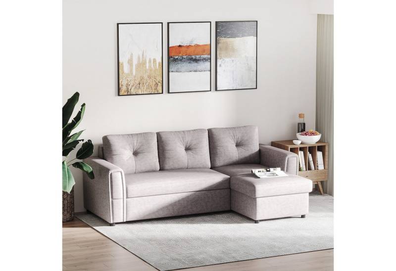 HOMCOM Ecksofa 3 Sitzer Couch, Schlafsofa 1 Teile, Ecksofa mit Stauraum und Gästebettfunktion von HOMCOM