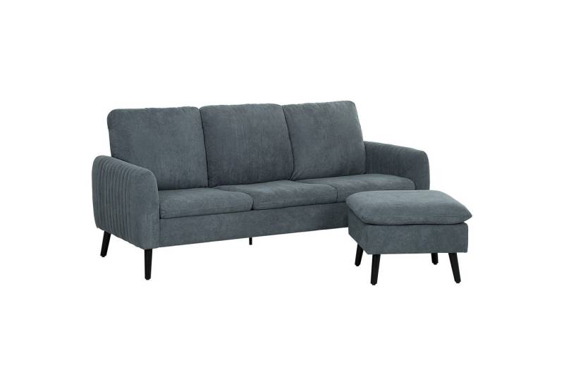 HOMCOM Ecksofa 3-Sitzer-Sofa mit Fußhocker, Stoffbezug 1 Teile, L-förmiges Couch, Dunkelgrau von HOMCOM