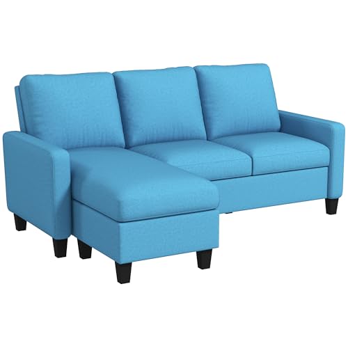 HOMCOM Ecksofa 3-Sitzer-Sofa mit umkehrbarem Meridian Links oder rechts für Wohnzimmer, Büro, Wohnung, Polyestergewebe 197L x 139l x 91H cm blau von HOMCOM