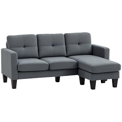 HOMCOM Ecksofa Couch mit Umkehrbarer Chaiselongue Sofa L Form Eckcouch mit Federkern, Hochdichtem Schaumstoff, Leinenoptik für Wohnzimmer, Schlafzimmer, 186 x 130 x 84 cm Dunkelgrau von HOMCOM