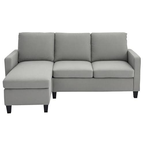 HOMCOM Ecksofa Couch mit Wendbar Chaiselongue 3 Sitzer Sofa L Form Gepolsterte Eckcouch für Wohnzimmer, Schlafzimmer, 197 x 139 x 91 cm Hellgrau von HOMCOM