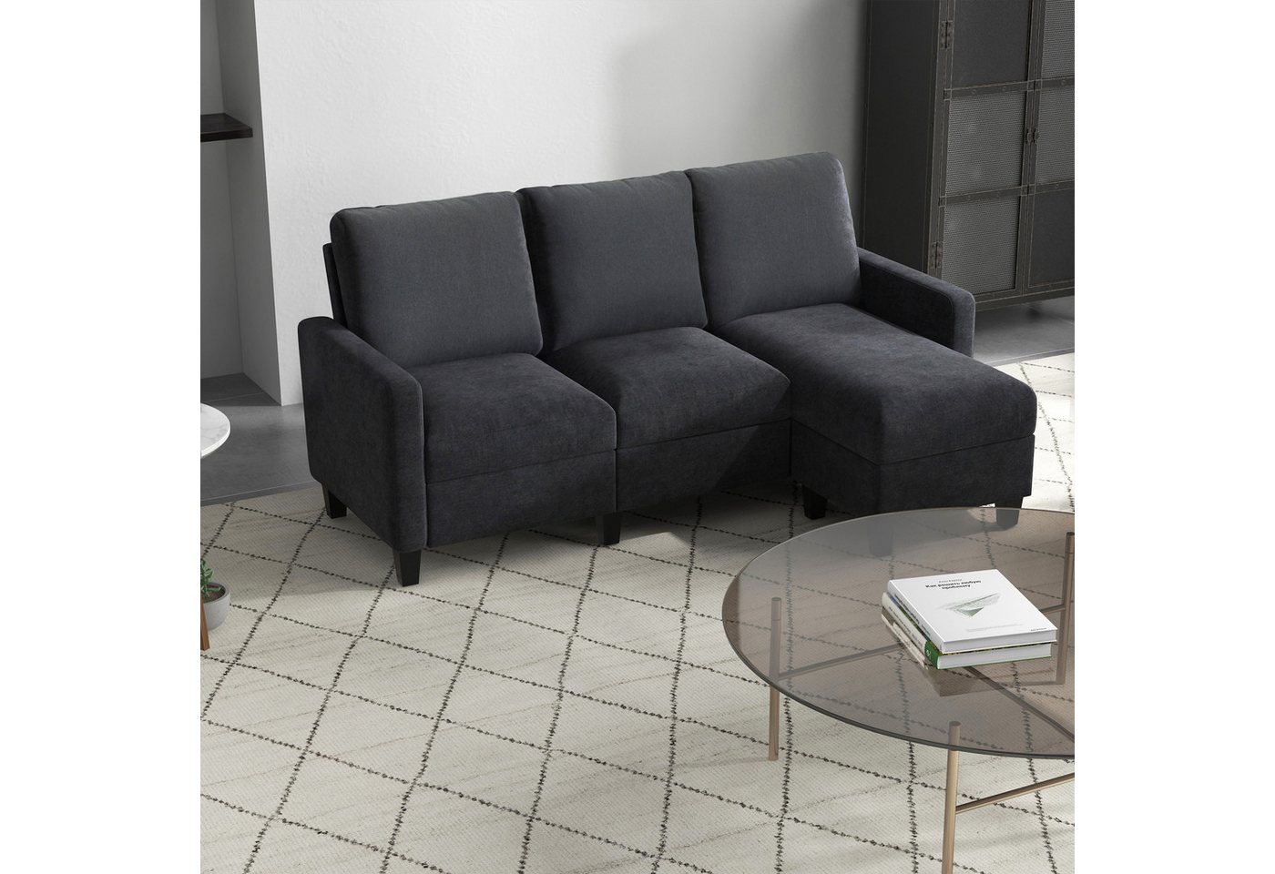 HOMCOM Ecksofa Ecksofa, Eckcouch in L-Form, Eckgarnitur, 3-Sitzer-Sofa 1 Teile, für Wohnzimmer, Dunkelgrau von HOMCOM