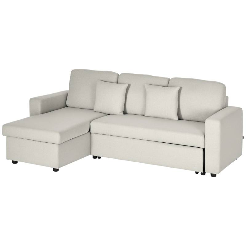 HOMCOM Ecksofa Leinen Eukalyptusholz 225L x 140B x 88H cm Cremeweiß von HOMCOM