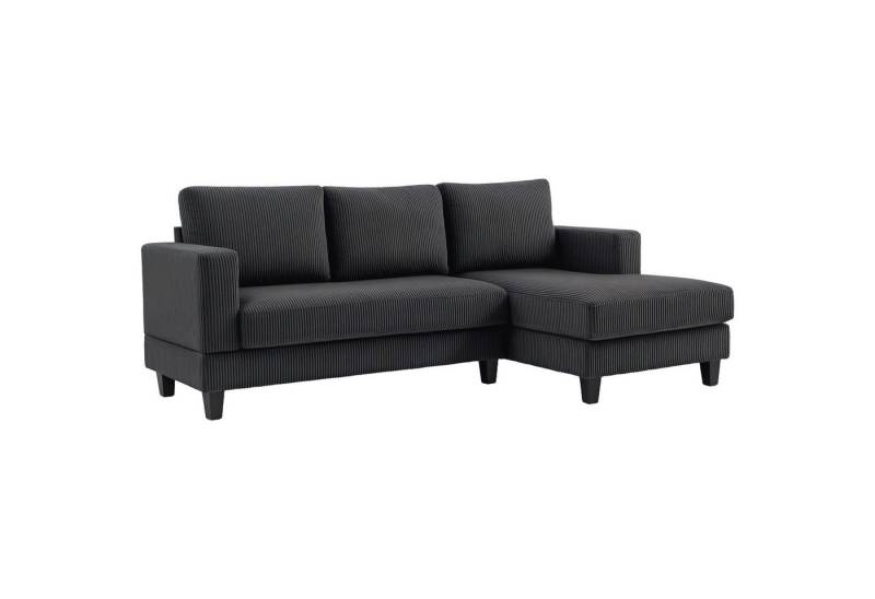 HOMCOM Ecksofa Sofa mit Chaiselongue Cord-Optik Hochdichtem Schaumstoff, bis 400 kg, L Form Couch 1 Teile, für Wohnzimmer, Schlafzimmer, 214 x 134 x 84 cm Dunkelgrau von HOMCOM