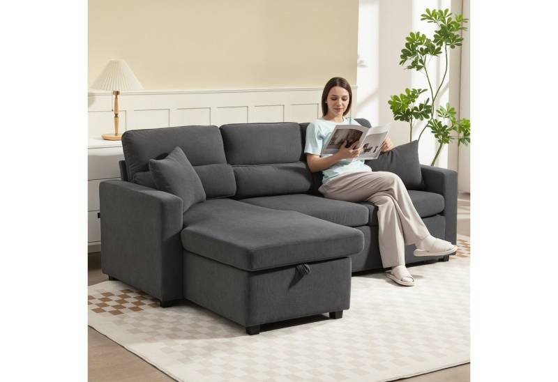 HOMCOM Ecksofa Sofa mit Schlaffunktion, Ecksofa 1 Teile, mit Stauraum, Beige von HOMCOM