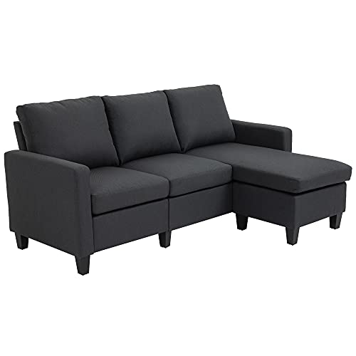 HOMCOM Ecksofa mit Schlaffunktion, Sofa mit Bettkasten und Kissen, Eckcouch, L-Form Couch für Wohnzimmer, Schlafzimmer 197 x 139 x 91 cm, Leinen, Dunkelgrau von HOMCOM