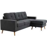 HOMCOM Ecksofa aus Leinenstoff, 3-Sitzer-Sofa, reversible Chaiselongue links oder rechts, 193 cm, skandinavisches Design, für Wohnzimmer, Apartment, kleinen Raum, massive Holzfüße, dunkelgrau   Aosom von HOMCOM