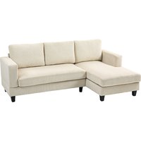 HOMCOM Ecksofa aus Rippvelours mit 3-Sitzer Sofa und Ottomane, dick gepolstertes Federkissen, Breite 214 cm, modernes Design, Belastbarkeit bis 400 Kg, für Wohnzimmer, Wohnung, Beige   Aosom von HOMCOM