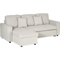 HOMCOM Ecksofa mit Bettfunktion, Eckcouch inklusive 2er-Sitz Sofa, Einzelbett, L-Form Schlafsofa mit Stauraum, 2 Kissen im Leinenoptik für Wohnzimmer Cremeweiß   Aosom von HOMCOM