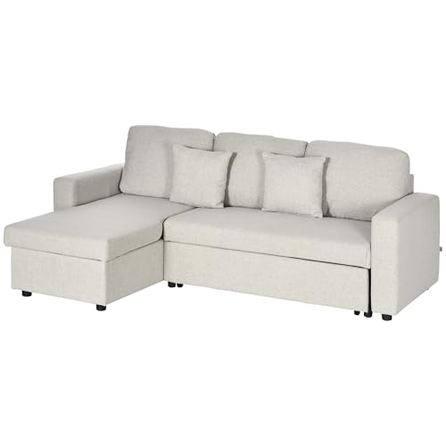 HOMCOM Ecksofa mit Bettfunktion, Eckcouch inklusive 2er-Sitz Sofa, Einzelbett, L-Form Schlafsofa mit Stauraum, 2 Kissen im Leinenoptik für Wohnzimmer Cremeweiß HOMCOM Ecksofa mit Bettfunktion, Eckcouch inklusive 2er-Sitz Sofa, Einzelbett, L-Form Schlafsofa mit Stauraum, 2 Kissen im Leinenoptik für Wohnzimmer Cremeweiß von HOMCOM