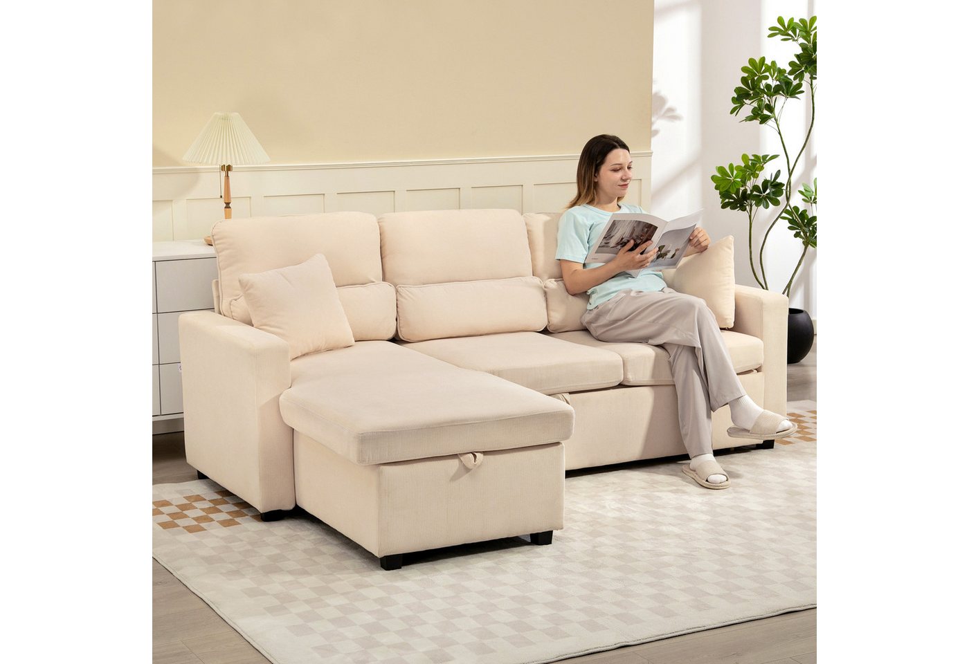 HOMCOM Ecksofa mit Bettfunktion, L-Form, Ecksofa 1 Teile, mit Stauraum, Beige HOMCOM Ecksofa mit Bettfunktion, L-Form, Ecksofa 1 Teile, mit Stauraum, Beige von HOMCOM