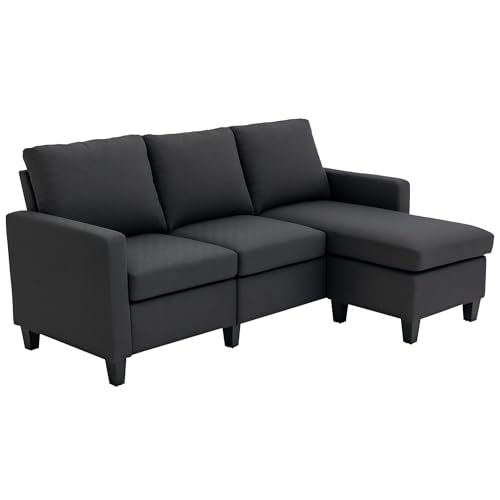 HOMCOM Ecksofa mit Schlaffunktion, L-Form Sofa mit Bettkasten, Couch mit Kissen, Eckcouch für Schlafzimmer, Wohnzimmer Leinen, 197 x 139 x 91 cm, Dunkelgrau von HOMCOM
