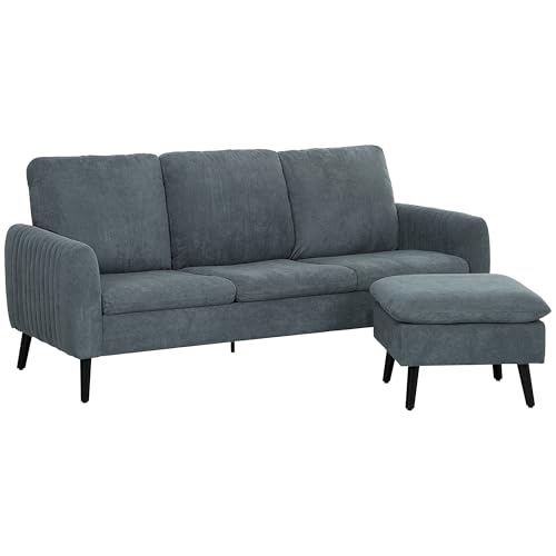 HOMCOM Ecksofa mit Schlaffunktion Sofa mit Fußhocker, 3 Wurfkissen, Eckcouch L-Form Couch für Wohnzimmer, Schlafzimmer 196 x 140 x 88 cm Grau von HOMCOM