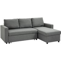 HOMCOM Ecksofa mit Schlaffunktion Stauraum Eckcouch mit Bettkasten Chaiselongue Schlafsofa Stoffsofa L-Form Leinen-Touch Hellgrau 211,5 x 146 x 85 cm von HOMCOM