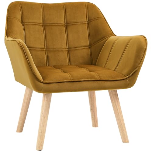HOMCOM Sessel Wohnzimmer Ohrensessel Loungesessel Relaxsessel mit Gummiholzbeine, Lesesessel mit Samtoptik, Polstersessel für Schlafzimmer, skandinavisch, Gelb HOMCOM Sessel Wohnzimmer Ohrensessel Loungesessel Relaxsessel mit Gummiholzbeine, Lesesessel mit Samtoptik, Polstersessel für Schlafzimmer, skandinavisch, Gelb von HOMCOM