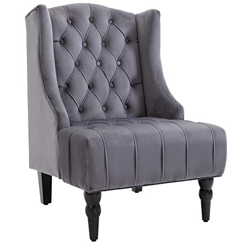 HOMCOM Einzelsessel Ohrensessel Relaxsessel mit Tufting erhöhte Beine Samtstoff Grau 67 x 70,5 x 97 cm von HOMCOM