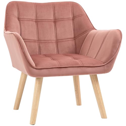 HOMCOM Sessel Wohnzimmer Ohrensessel Loungesessel Relaxsessel mit Gummiholzbeine, Lesesessel mit Samtoptik, Polstersessel für Schlafzimmer, skandinavisch, Rosa von HOMCOM