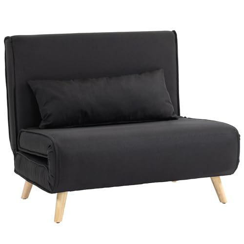HOMCOM Einzelsofa Schlafsofa Sofabett Klappsofa verstellbar Rückenlehne Liege nordisch skandinavisch 25D Schaumstoff Haus Leinenimitat Tannenholz Schwarz 94 x 78 x 80 cm von HOMCOM