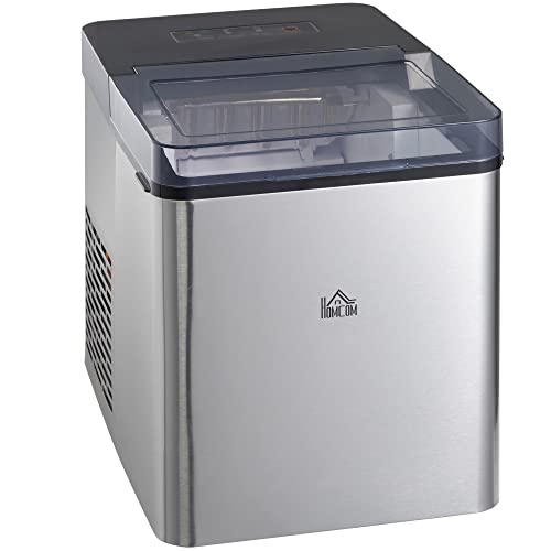 HOMCOM Eiswürfelmaschine, 15 kg/24h 1,6 L Eiswürfelbereiter, Ice Maker mit 2,1 L Wassertank, Schaufel und Korb, Selbstreinigend, 2 Wählbare Eiswürfelgrößen, Schwarz von HOMCOM