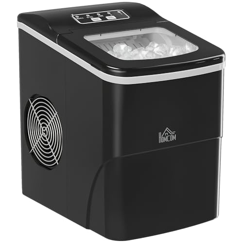HOMCOM Eiswürfelmaschine Edelstahl, 12 kg 24 Stunden, 9 Eiswürfel in 8 Minuten, Selbstreinigender Eiswürfelbereiter mit Griff, Eisschaufel und Korb Ice Maker für Haus, Küche, Camping, RV von HOMCOM