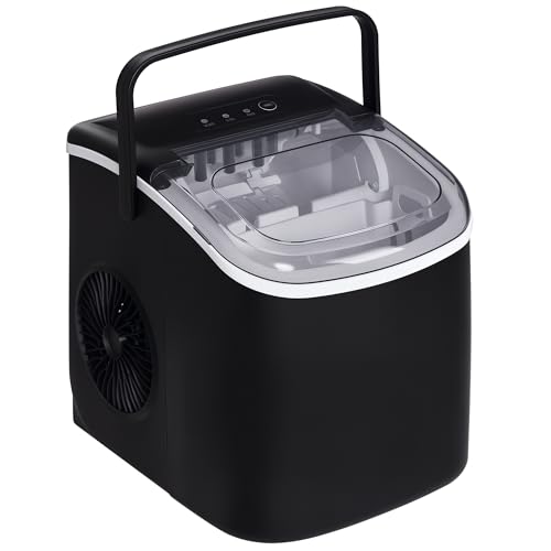 HOMCOM Eiswürfelmaschine, 12 kg/24h, 9 Eiswürfel in 6-12 Minuten, Selbstreinigender Eiswürfelbereiter mit Griff, Eisschaufel und Korb Ice Maker für Küche, RV, Camping von HOMCOM