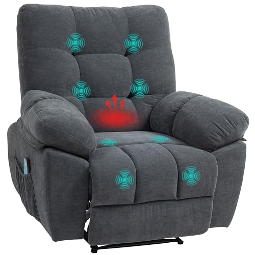 HOMCOM Relaxsessel Fernsehsessel mit Liegefunktion Massagesessel mit Vibration, Heizung, 8 Modi, TV Sessel mit Wandnahen Design, Fußteil, Seitentasche für Wohnzimmer, Dunkelgrau von HOMCOM