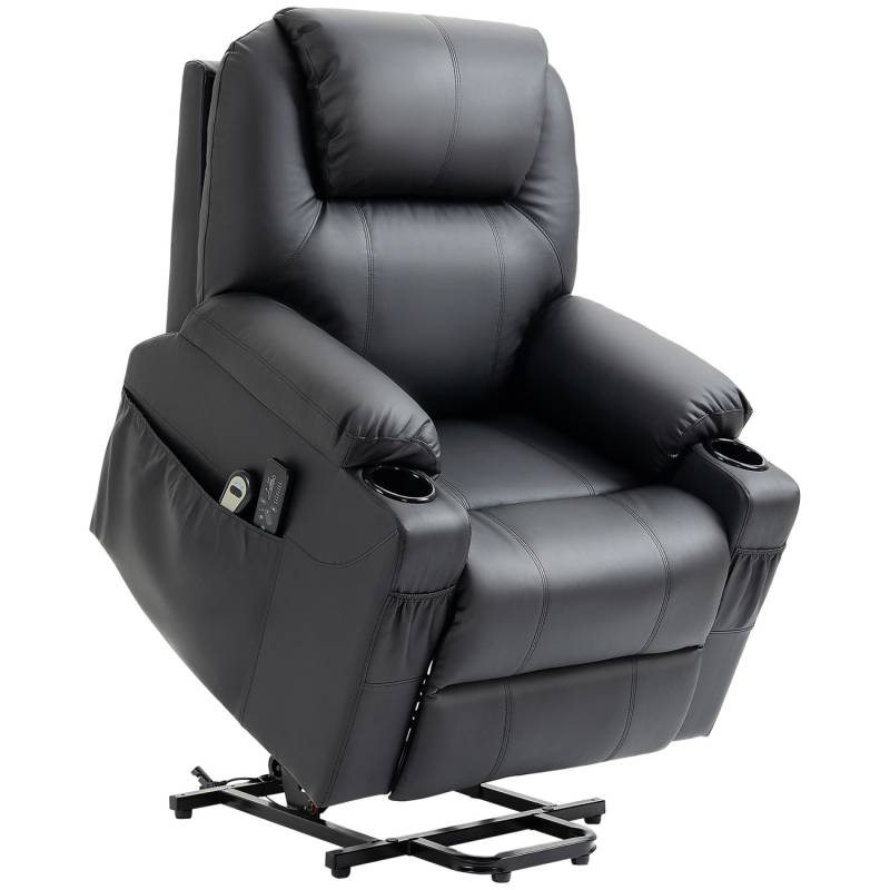 HOMCOM Elektrischer Aufstehsessel Kunstleder Stahl Schwarz 88L x 99B x 106H cm von HOMCOM