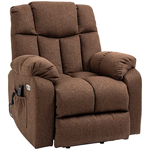 HOMCOM Elektrischer Fernsehsessel mit Aufstehhilfe Relaxsessel mit Fernbedienung mit Netzkabel 58W Braun Stahl Polyester 92 x 95 x 107 cm von HOMCOM