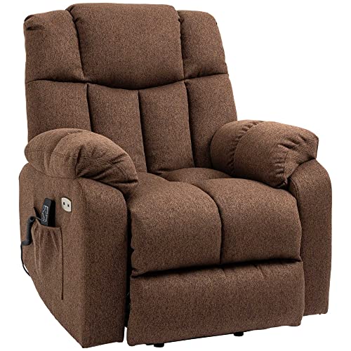 HOMCOM Fernsehsessel mit Aufstehhilfe Elektrisch Verstellbar, Relaxsessel mit Liegefunktion, TV-Sessel mit Fernbedienung, 2 Seitentaschen und Fußteil, USB-Anschluss Braun von HOMCOM