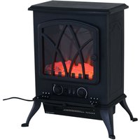HOMCOM Elektrokamin mit Heizung, elektrischer Kamin mit LED Flammeneffekt, 1000/2000W Dekokamin, elektrisch Kaminfeuer Kaminofen, Schwarz von HOMCOM