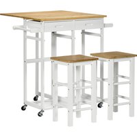 HOMCOM Ensemble Bartisch Küchenwagen klappbarer Küchentisch Rollen + 2 Hocker Weiß und helles Holz - 2 Schubladen und Geschirrtuchhalter Aosom HOMCOM Ensemble Bartisch Küchenwagen klappbarer Küchentisch Rollen + 2 Hocker Weiß und helles Holz - 2 Schubladen und Geschirrtuchhalter Aosom von HOMCOM
