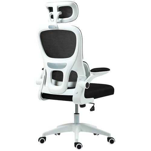 HOMCOM Ergonomischer Bürostuhl mit klappbaren Armlehnen und Kopfstütze, Schreibtisch-Drehstuhl mit verstellbarer Höhe, Lendenwirbelstütze und Wippfunktion aus Netzgewebe für das Arbeitszimmer, schwarz HOMCOM Ergonomischer Bürostuhl mit klappbaren Armlehnen und Kopfstütze, Schreibtisch-Drehstuhl mit verstellbarer Höhe, Lendenwirbelstütze und Wippfunktion aus Netzgewebe für das Arbeitszimmer, schwarz von HOMCOM