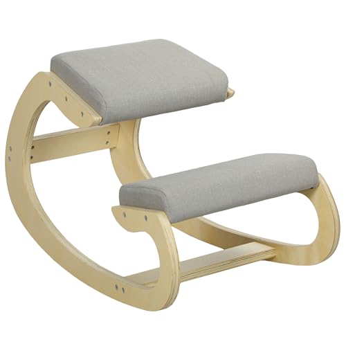 HOMCOM Ergonomischer Stuhl mit Kniefunktion und Wippfunktion, Moderner Stuhl aus Leinenstoff und Birkenholz, 55x85x55 cm, Hellgrau HOMCOM Ergonomischer Stuhl mit Kniefunktion und Wippfunktion, Moderner Stuhl aus Leinenstoff und Birkenholz, 55x85x55 cm, Hellgrau von HOMCOM