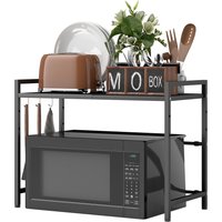 HOMCOM Erweiterbares Mikrowellenregal Mikrowellenständer mit 3 Haken Küchenregal Mikrowellenhalter aus Metall, Schwarz   Aosom von HOMCOM
