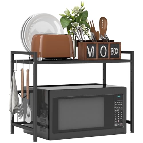 HOMCOM Erweiterbares Mikrowellenregal Mikrowellenständer mit 3 Haken Küchenregal Mikrowellenhalter aus Metall, Schwarz HOMCOM Erweiterbares Mikrowellenregal Mikrowellenständer mit 3 Haken Küchenregal Mikrowellenhalter aus Metall, Schwarz von HOMCOM