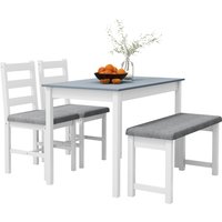 HOMCOM Essgruppe, Esstisch mit 2 Gepolsterten Stühlen, Bank, 4-Teiliges Esstisch-Set, Esszimmergruppe mit Leinenoptik, Kiefernholz, Grau, Weiß   Aosom von HOMCOM