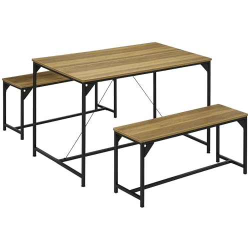 HOMCOM Essgruppe 3er-Set, Küchentisch-Set, Esstisch mit 2 Bänken für 4 Personen, Esszimmergruppe, Tischgruppe für Küche, Wohnzimmer, Natur HOMCOM Essgruppe 3er-Set, Küchentisch-Set, Esstisch mit 2 Bänken für 4 Personen, Esszimmergruppe, Tischgruppe für Küche, Wohnzimmer, Natur von HOMCOM